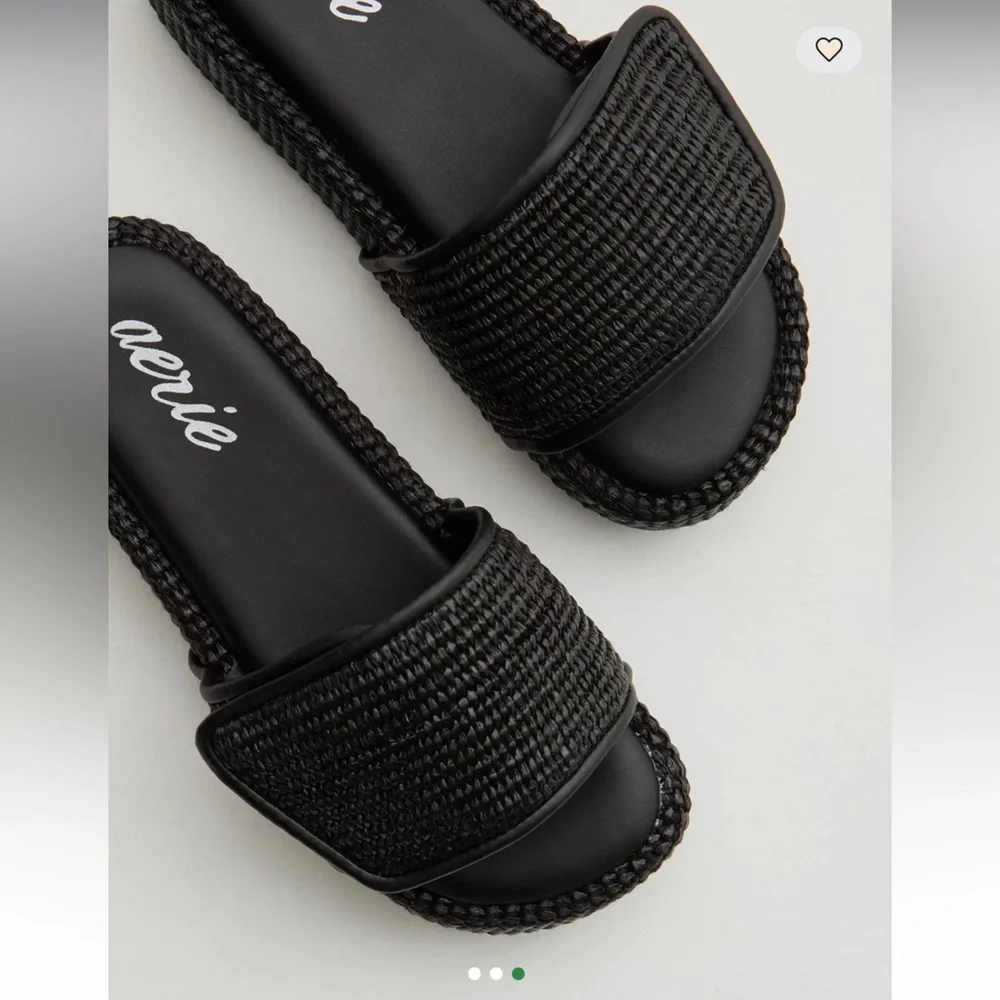 Aerie Straw Sandal Woven Summer Slides Boho Black Women’s Size 9 NWT